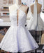 Halter Sleeveless Homecoming Unique Lace Short Prom Dresses - Prom Dresses