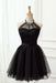Halter Sleeveless Tulle Homecoming Cute Little Black Short Prom Dresses - Prom Dresses