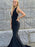 Halter V Neck Backless Mermaid Black Long Prom Dresses, Backless Mermaid Black Formal Graduation Evening Dresses