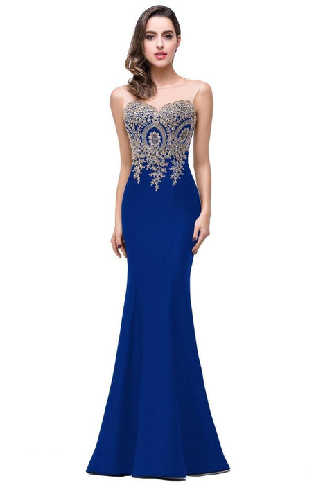 Illusion Backless Lace Mermaid Prom Dresses Fast Shipping - Bridelily