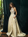 Ivory A-line Halter Lace Satin with Sweep Train Sleeveless Beach Wedding Dress - Wedding Dresses