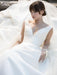 Ivory A-line Wedding Dresses With Train Sleeveless Pockets V-Neck Backless Satin Fabric Long Bridal Gowns