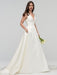 Ivory A-line Wedding Dresses With Train Sleeveless Pockets V-Neck Backless Satin Fabric Long Bridal Gowns