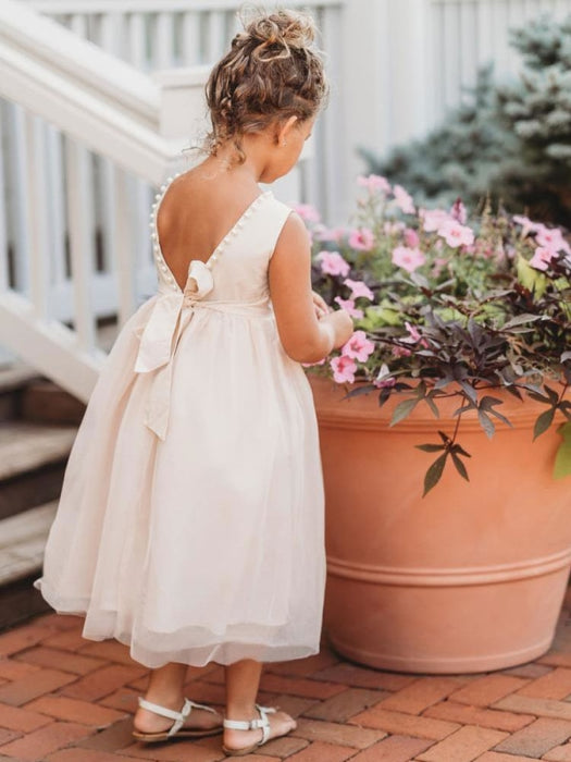 Ivory Flower Girl Dresses Jewel Neck Polyester Sleeveless Ankle-Length Princess Silhouette Butterfly Formal Kids Pageant Dresses