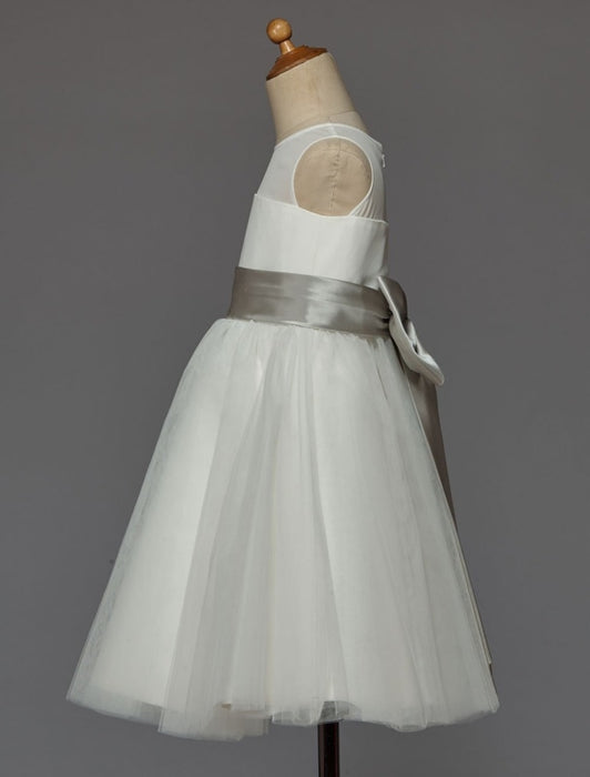 Ivory Flower Girl Dress With Bow Sash Chiffon Satin