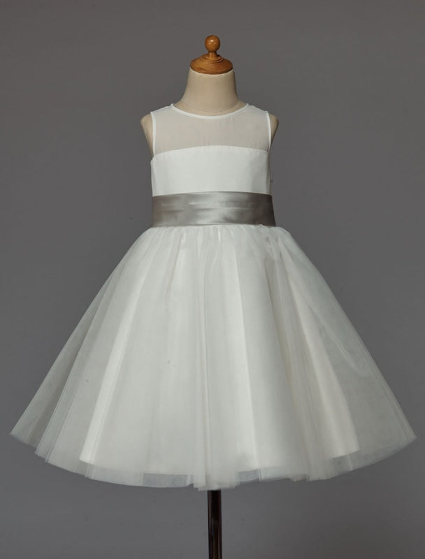 Ivory Flower Girl Dress With Bow Sash Chiffon Satin