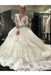Ivory Deep V-Neck Long Sleeves Lace Appliques Chapel Train Tiered Wedding Dress - Wedding Dresses
