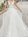Ivory Simple Wedding Dress A Line V Neck Sleeveless Applique With Long Train Bridal Dresses