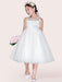 Flower Girl Dresses Ivory Tulle Jewel Neck Sleeveless A-Line Beaded Kids Social Party Dresses