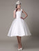 Ivory Wedding Dress Scoop Backless Knee Length Satin Wedding Gown misshow