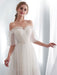 Ivory Wedding Dresses Off Shoulder Half Sleeve Tulle Beach Bridal Dress With Train