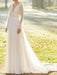 Ivory Wedding Dresses With Court Train A Line Long Sleeves Lace V Neck Bridal Gowns