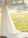 Ivory Wedding Dresses With Court Train A Line Long Sleeves Lace V Neck Bridal Gowns