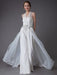 Ivory Wedding Jumpsuits Halter V Neck Rhinestones Backless Culottes Bridal Dress