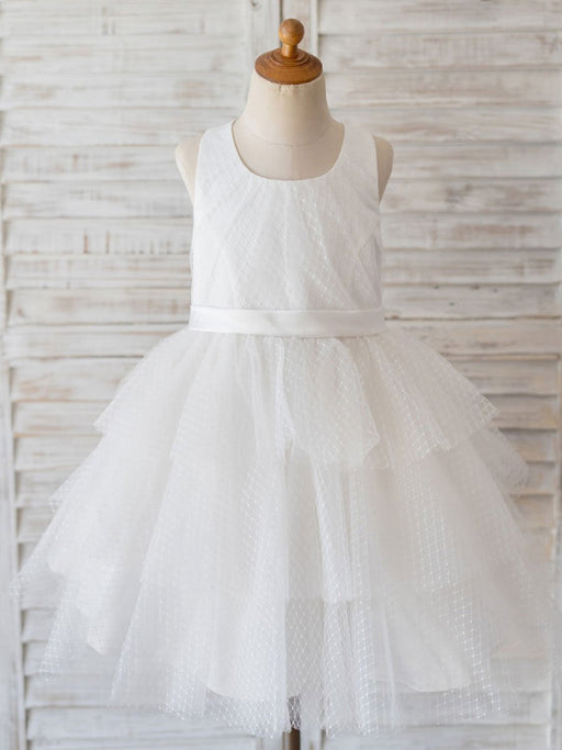 Flower Girl Dresses Jewel Neck Sleeveless Tulle Bows Kids Social Party Dresses