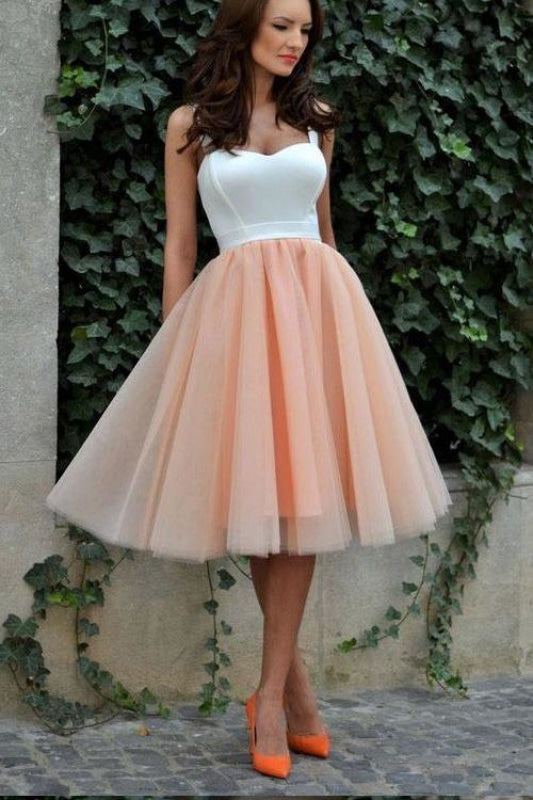 Knee Length Sweetheart Straps Tulle Homecoming Cheap Short Prom Dress - Prom Dresses