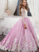 Flower Girl Dresses Jewel Neck Lace Long Sleeves Ankle Length Ball Gown Embroidered Kids Pageant Dresses