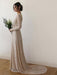 Lace Wedding Dress With Train A-Line Long Sleeves V-Neck Ivory Bridal Gowns