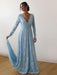 Lace Wedding Dress With Train A-Line Long Sleeves V-Neck Ivory Bridal Gowns