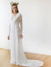 Lace Wedding Dress With Train A-Line Long Sleeves V-Neck Ivory Bridal Gowns