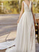Lace Wedding Dress With Train A-Line Sleeveless Chiffon Illusion Neckline Long Bridal Gowns
