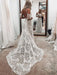Lace Wedding Dress With Train Ivory A-Line Sleeveless V-Neck Backless Bridal Gowns
