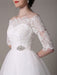 Lace Wedding Dresses 2021  short off the shoulder A Line Knee Length Waist Rhinestone Bridal Dress misshow