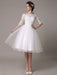 Lace Wedding Dresses 2021  short off the shoulder A Line Knee Length Waist Rhinestone Bridal Dress misshow