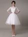 Lace Wedding Dresses 2021  short off the shoulder A Line Knee Length Waist Rhinestone Bridal Dress misshow