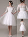 Lace Wedding Dresses 2021  short off the shoulder A Line Knee Length Waist Rhinestone Bridal Dress misshow