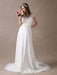 Lace Wedding Dresses Ivory V Neck Chiffon Beading Sash Cap Sleeve Bridal Dress With Train