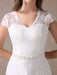Lace Wedding Dresses Ivory V Neck Chiffon Beading Sash Cap Sleeve Bridal Dress With Train