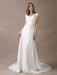 Lace Wedding Dresses Ivory V Neck Chiffon Beading Sash Cap Sleeve Bridal Dress With Train