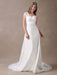 Lace Wedding Dresses Ivory V Neck Chiffon Beading Sash Cap Sleeve Bridal Dress With Train