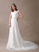 Lace Wedding Dresses Ivory V Neck Chiffon Beading Sash Cap Sleeve Bridal Dress With Train