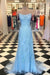 Light Blue Appliques Spaghetti Straps Lace-Up Mermaid Prom Dress - Light Blue - Prom Dresses