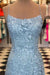 Light Blue Appliques Spaghetti Straps Lace-Up Mermaid Prom Dress - Prom Dresses