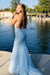 Light Blue Appliques Spaghetti Straps Lace-Up Mermaid Prom Dress - Prom Dresses