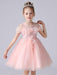 Light Pink Flower Girl Dresses Jewel Neck Polyester Short Sleeves Knee-Length A-Line Flowers Kids Party Dresses