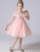 Light Pink Flower Girl Dresses Jewel Neck Polyester Short Sleeves Knee-Length A-Line Flowers Kids Party Dresses