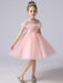 Light Pink Flower Girl Dresses Jewel Neck Polyester Short Sleeves Knee-Length A-Line Flowers Kids Party Dresses