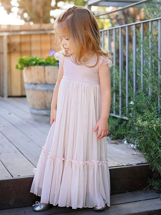 Light Pink Kids Party Dresses Sleeveless A Line Lace Flower Girl Dress Bridelily