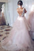 Light Pink V-neck Sleeveless Sweep Train Lace Top Tulle Wedding Dress - Wedding Dresses