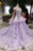 Lilac Ball Gown Short Sleeve Prom Dresses with Long Train Gorgeous Quinceanera Dress - Prom Dresses