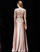 Long Evening Dress Satin Mother Dress Embroidered Beading Sash A Line Illusion Half Sleeve Shawl Collar Maxi Wedding Guest Dresses