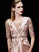 Long Evening Dress Satin Mother Dress Embroidered Beading Sash A Line Illusion Half Sleeve Shawl Collar Maxi Wedding Guest Dresses