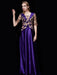 Long Evening Dress Satin Mother Dress Embroidered Beading Sash A Line Illusion Half Sleeve Shawl Collar Maxi Wedding Guest Dresses