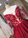 Long Sleeve Ball Gowns Red Stain Prom Dresses with Appliques Wedding Party Dress - Prom Dresses