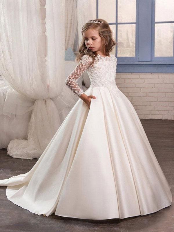 Long sleeve lace first communion dresses deals