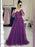 Long Sleeves Beaded Purple Lace Long Prom Dresses, Purple Lace Formal Dresses, Purple Evening Dresses